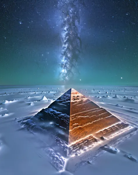 I want you to generate an ultra realistic image of a pyramid located in Antarctica