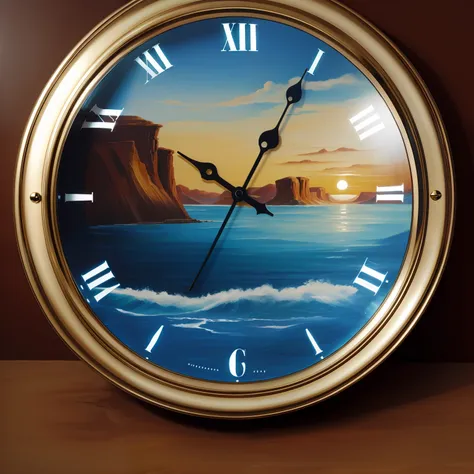 a landscape painting about time sharing，ultra-realistic realism，fluid clock