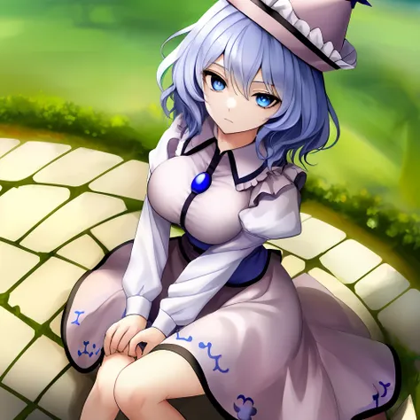 (masterpiece), best quality, perfect face, expressive eyes, merlin prismriver,1girl,hat,blue eyes,blue hair, short hair, long sl...