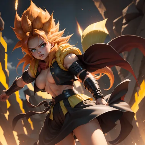 A girl transformed into Super Saiyan 4 would have a powerful and distinctive appearance. En esta forma, el cabello se vuelve de un color rojo intenso, similar al fuego, y se eriza y alarga considerablemente. Furthermore, the hair usually looks wilder and m...
