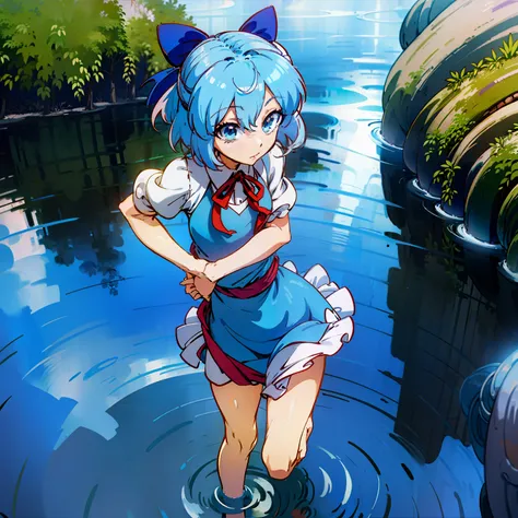 masutepiece, Fine detail, 4K, 8K, 12K, Solo, Solo, Beautiful Girl, caucasian female, Touhou Project, Cirno、no-bra、 Light blue hair, Lori, Small breasts,、Wrap a towel around your body、 are not visible、Wrap a towel around your body、Taking a bath、japanese ons...