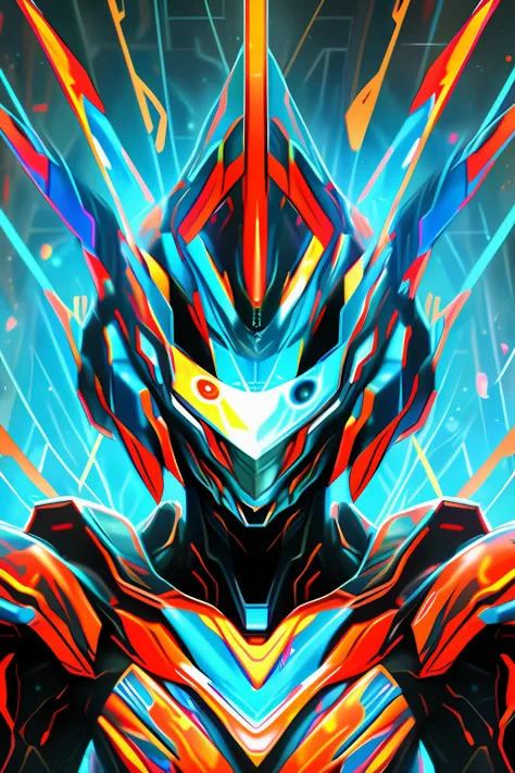 holograph, detailed, masterpiece, best quality, mechs, red and blue armor,  black eyes, science fiction, ultra screen，destructio...