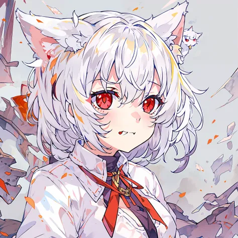 white-haired cat ears red-eyed girl