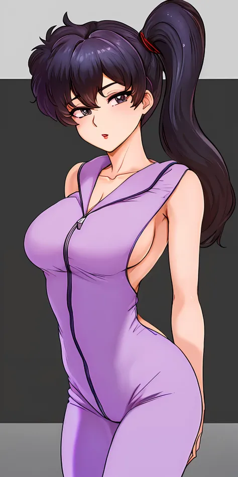 nsfw, KodachiKunou, solo, standing, large_breasts, jumper V Neck Onesie Pajamas Jumpsuit Romper Bodysuit with Drop Seat Butt Flap, open buttflap, turned around, presenting butt, masterpiece, best quality, detailed face, detailed eyes, highres,