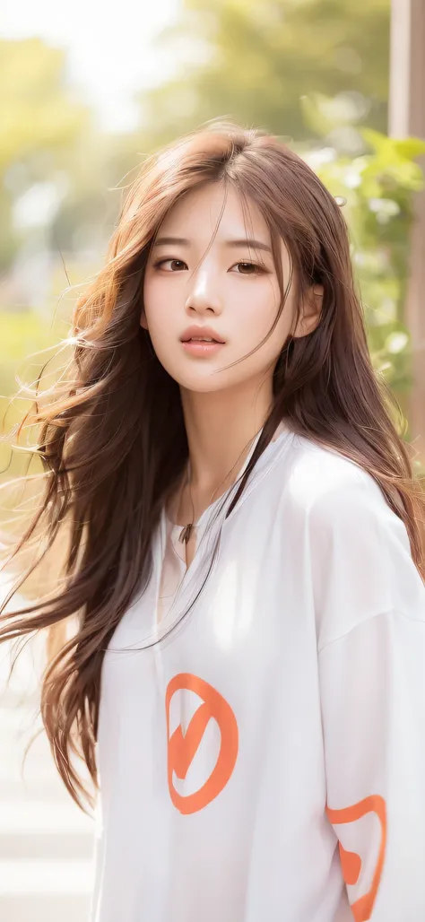 a close up of a woman with long hair wearing a white shirt, bae suzy, beautiful Korean women, Gorgeous young Korean woman, Asian girl with long hair, With long hair, Beautiful young Korean woman, jaeyeon nam, cute korean actress, Korean girl, Shin Jinying,...