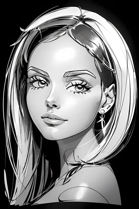 estilo singlelineart, retrato de uma linda garota, monocromatic, lineart