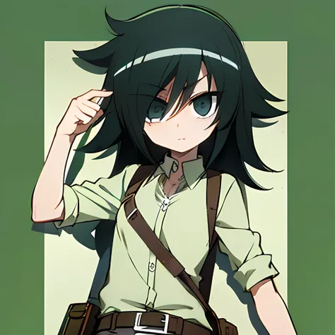 primer plano de obra maestra, detallado, tomoko-kuroki un chica con un disfraz de pistola, ((arte conceptual del personaje)), ((...