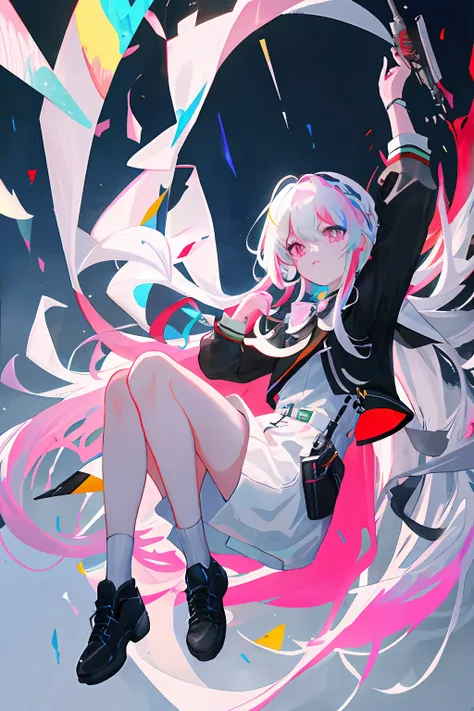 Masterpiece, best qualtiy, High_quality, High_Resolution, Masterpiece*wears, A white space, Colorful, 1boys, Solo, Nero_Hair, Prismatic hairs, [Pink|Green] Eyes, Gradient eyes, Multicolored eyes, Glowing eyes, Glowing, glitters, Glowing white particles, wi...