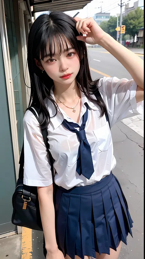 ((top-quality、masterpiece))、Raw photography、8K、top-quality、 超A high resolution、Beautiful face in every detail、Realistic human skin、Gentle expression、front-facing view、Farbe々From an angle、length hair、realisitic、Photorealsitic、cute little、a short skirt、cute...
