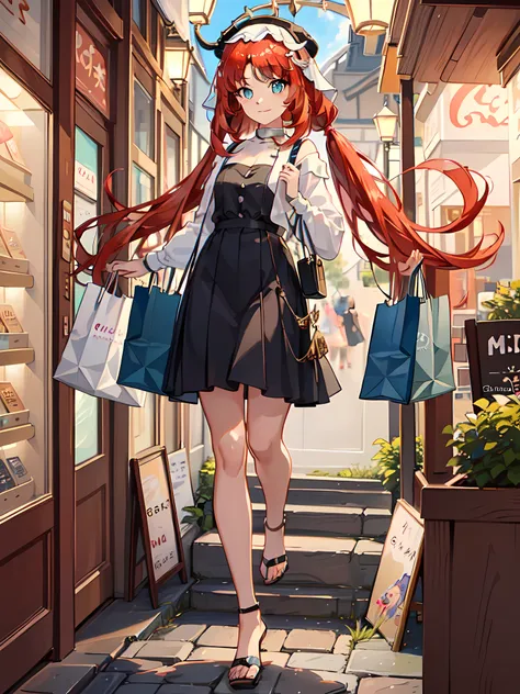 nilou_genshin, (long_hair), an adorable illustration of nilou shopping in a casual clothes mini market. with a joyful expression...