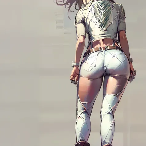 mikasa ackermann, view on back, big butt, white pants, tight pants