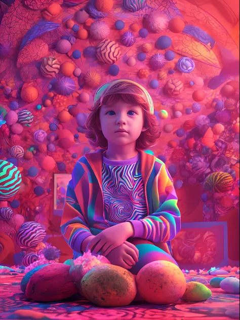 a kids, classroom, fantasy, psychedelic feeling, the wide view captures, colorful color matching, maxon cinema 4d, luminism, cin...