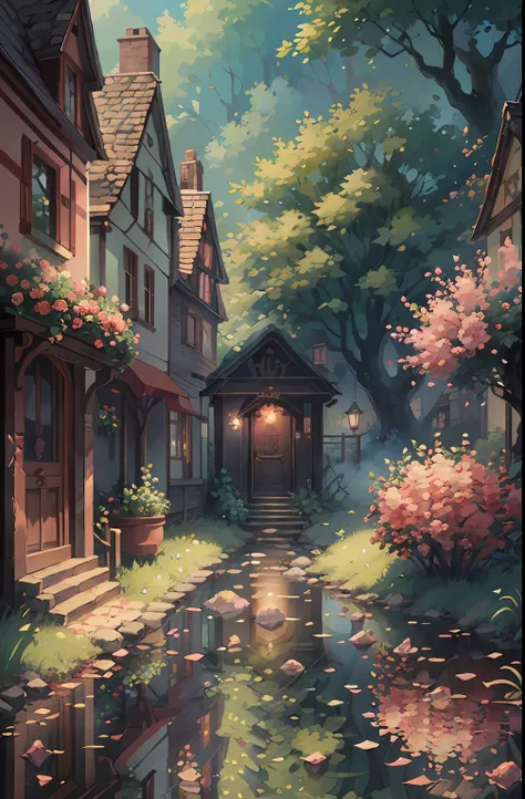 Original,(illustratio:1.1),(best qualtiy),(tmasterpiece:1.1),(the Extremely Detailed CG Unity 8K Wallpapers),(a color:1.2),Rose bushes,rose petals,