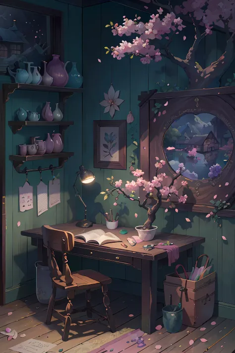 Original,(illustratio:1.1),(best qualtiy),(tmasterpiece:1.1),(the Extremely Detailed CG Unity 8K Wallpapers),(a color:1.2),Plum tree,Plum petals,scenecy,rios|Wagas,