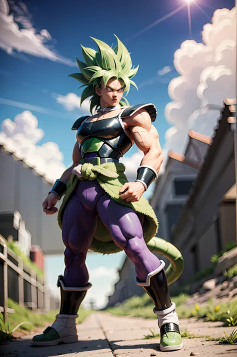 broly from dragon ball super, 1boy, closed mouth, male focus, muscular, muscular male, standing alone on namek, sash, serious, s...