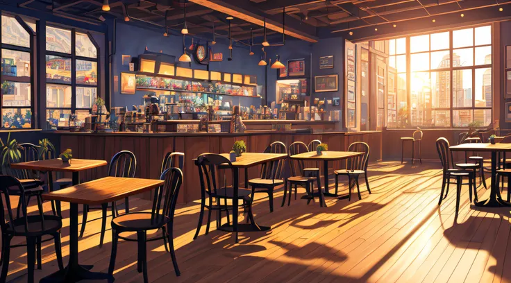 (masterpiece), (best illustration), (no humans), anime background, coffee shop, ring lighting , rim lighting,(extremely detailed...