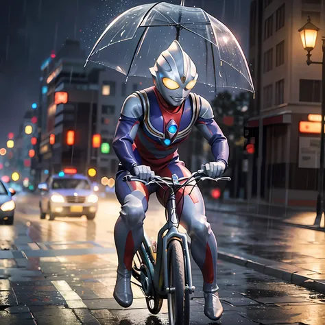 1boy riding bikes suburban street storm and rain, (masterpiece:1.2) (photorealistic:1.2) (bokeh) (best quality) (detailed skin:1...