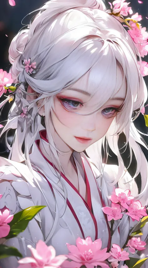 8k, masterpiece, best quality, 1 girl, chinese style, chinese architecture, long silver white hair, light pink lips, clear eyes,...