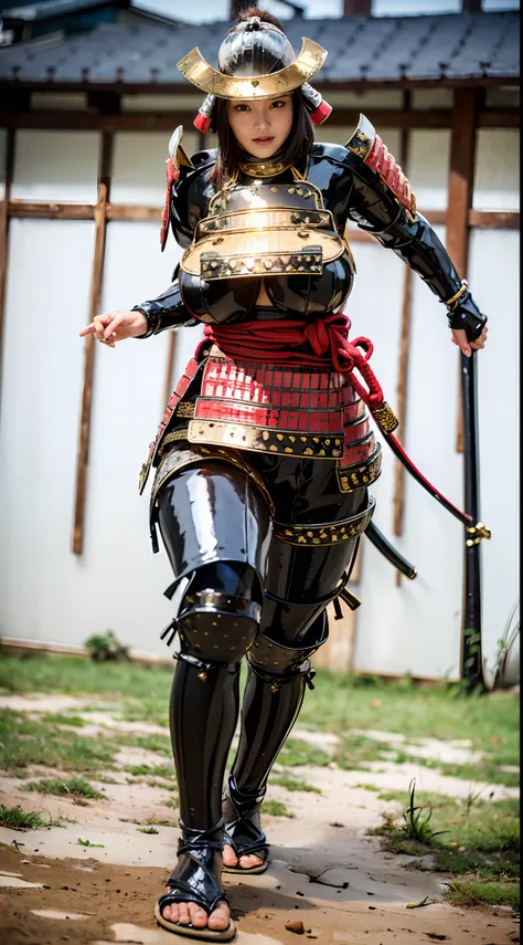 ((unreal engine 5)), realistic rendering, excellent, (full samurai armor), (breastplate armor), (cloak), (samurai helm), looking...