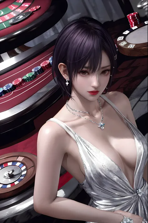 8k cg, flawless, masterpiece, solo, 1girl , nagisa, casino, rich, dress, necklace, earring