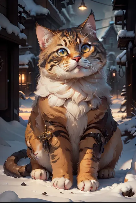 cute cat god, close-up, steampunk personification, artstation illustrator, complex details, sunny atmosphere, fresh, bright and ...