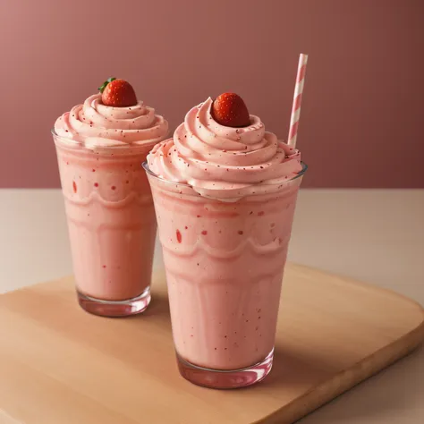 raw photo, strawberry milkshake, food photography, professional colour grading, soft shadows, no contrast, clean sharp focus, fo...