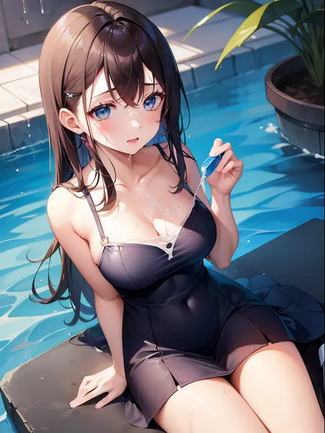 a blue dress,underdressing,Pampering,Get wet,Moist thighs,(cum on legs:1.4)extremely shy,Trembling all over,trembling
