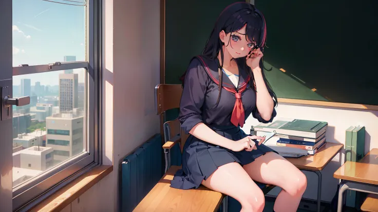 Anime girl sitting on desk with mobile phone in hand, Seductive Anime Girl, a hyperrealistic schoolgirl, Realistic Schoolgirl, beautiful anime high school girl, a hyperrealistic schoolgirl, School Girl, Cute Schoolgirl, beautiful alluring anime teen, Ecchi...