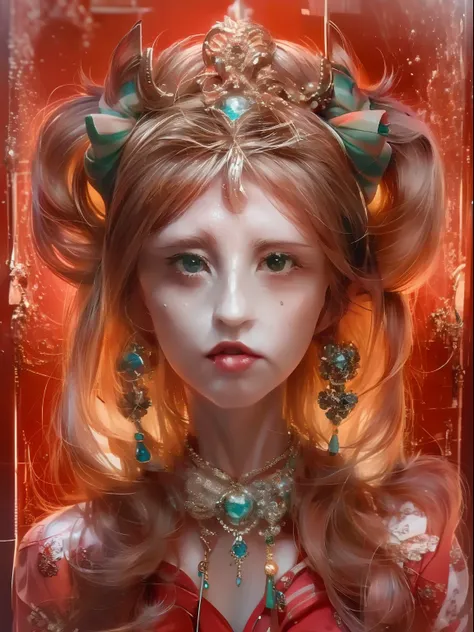 (Jogo King Card:1.5, simetria rotacional),Anna Dittmann,Minimalist compositions,chama,Maga Feminina,Cocar de cristal requintado, requintada armadura de cristal,Fio Eletroluminescente,((LiliArt)),brilho sonhador,arte digital conceitual,vermelho e cinza,(Ver...