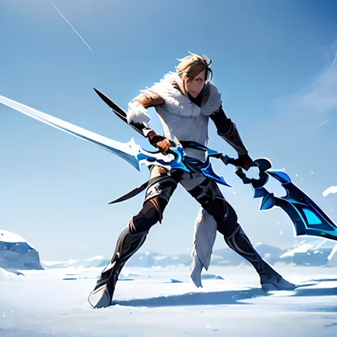 ((1man)), (freljord sylas) (longsword) (artic background) ,, (masterpiece, best quality),