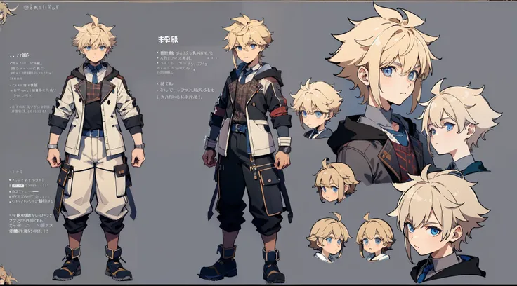 ((masterpiece, highest quality)), detailed face, character sheet, full body, 1boy, blue eyes, blonde hair, brown hair, short hai...