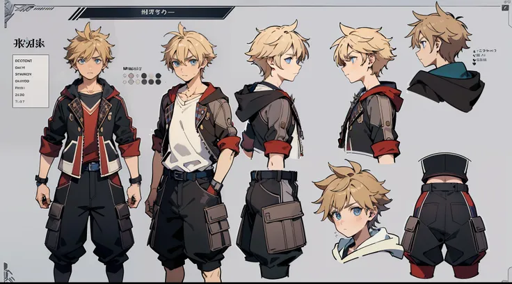 ((masterpiece, highest quality)), detailed face, character sheet, full body, 1boy, blue eyes, blonde hair, brown hair, short hai...