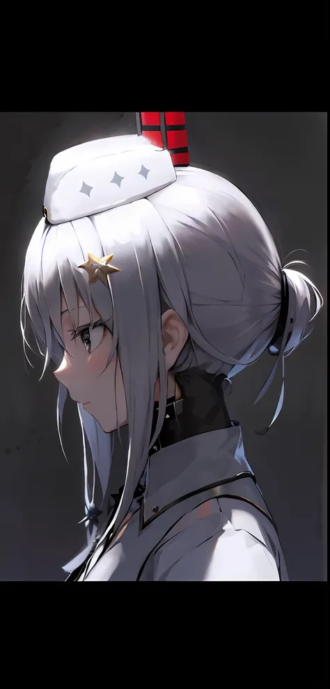 anime girl with a hat on her head looking at something, from girls frontline, fine details. girl front, girls frontline cg, whit...