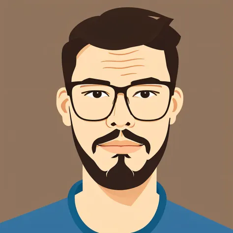 illustration of a man with glasses, wearing a goatee, short hair, brown eyes, cartoon style