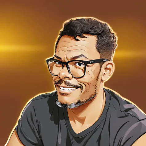 guttonerdvision7, 2d illustration of light brown-skinned man wearing glasses, short hair, brown eyes, cartoon style