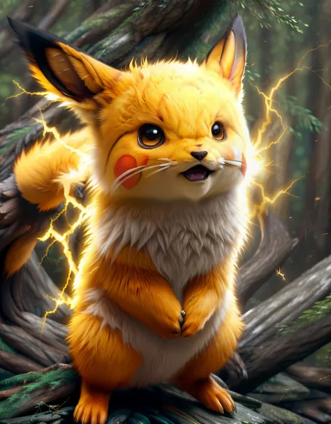 photo of the most beautiful artwork in the world featuring (fur:1.2), pokemon, with lightning coming from cheeks, full body 8k u...