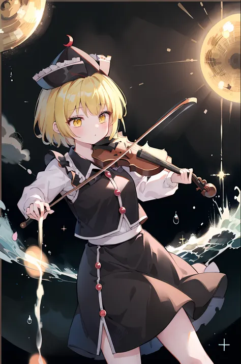 masutepiece, best quality, lunatha prism river,1girl in,yellow eyes,violin,bow (music),musical instrument,hat,blonde hair, short...