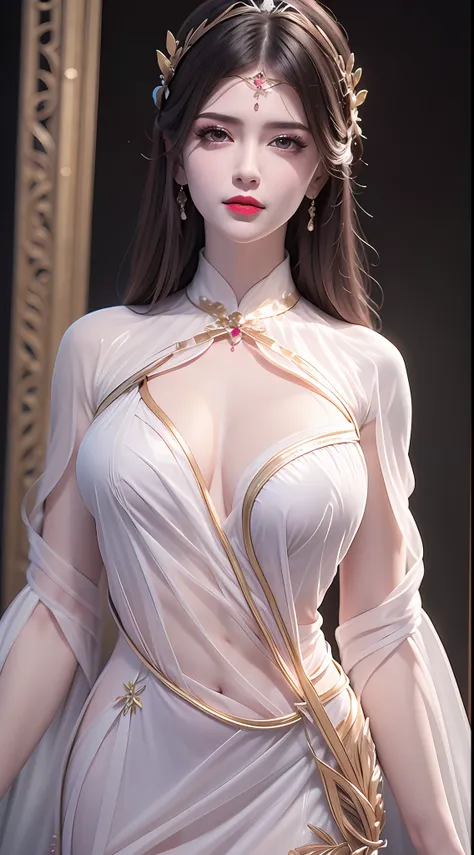 portrait of a young 20-year-old saint, a saint with a beautiful and super cute face,wearing a very thin and sexy ao dai, beautif...