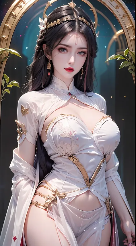 portrait of a young 20-year-old saint, a saint with a beautiful and super cute face,wearing a very thin and sexy ao dai, beautif...