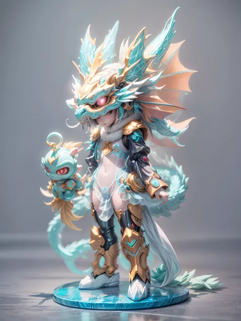 chinesedragon, (blind box toy style:1.2), (Full Body Shot) , 1 Transparent cute girl,Behind him is a transparent and cute Chinese dragon, Transparent mecha, Exquisite Helmet:1.2, glowing goggles:1.2, Cyberpunk, Dreamy Glow, Luminous neon lamp, clean, whit...