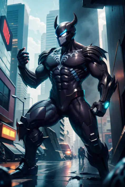 venom de ferro , cidade cyberpunk , 8k uhd , marvel