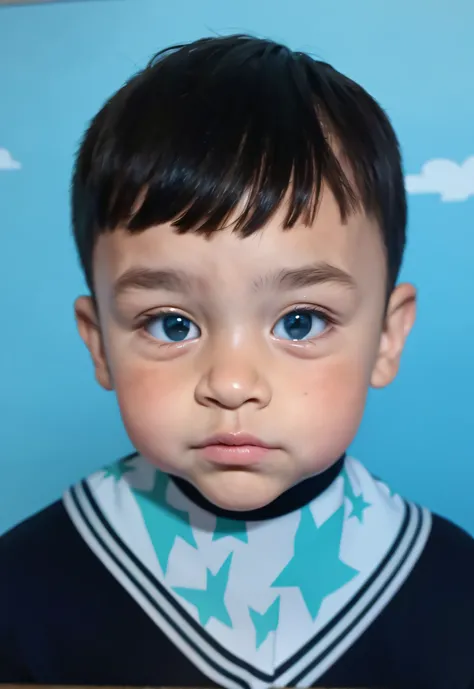 A cute boy,A half body,cute face,Big eyes,Black eyes,Qi bangs,Blue plaid shirt,V-neckline sweater vest,Blue sky and white clouds on background,high high quality,exteriors,rays of sunshine,The tree,Very high definition,Masterpiece, High quality best qualit...