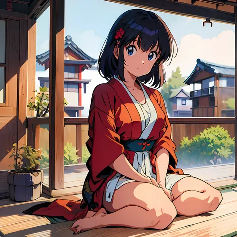 (masterpiece), (best quality), (1girl), solo, sexy, perfect body, kimono, sitting, sunny day, summer, japanese traditional house...