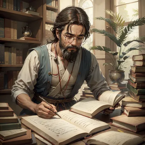 Ilustre uma cena de estudiosos do iluminismo se reunindo em uma biblioteca, imersos em livros e manuscritos, seeking knowledge and promoting the dissemination of Enlightenment ideas.