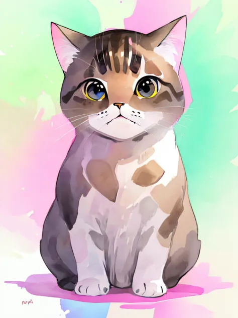 cute cat full body, pink background