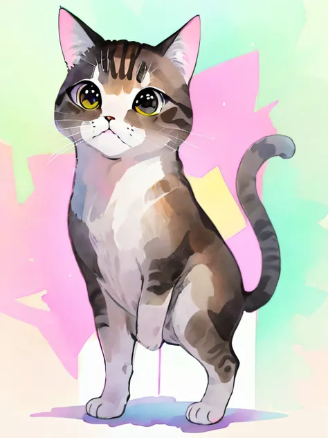 cute cat full body, pink background
