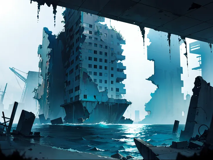 "in the deep dark ocean, lies the ruins of a modern city"