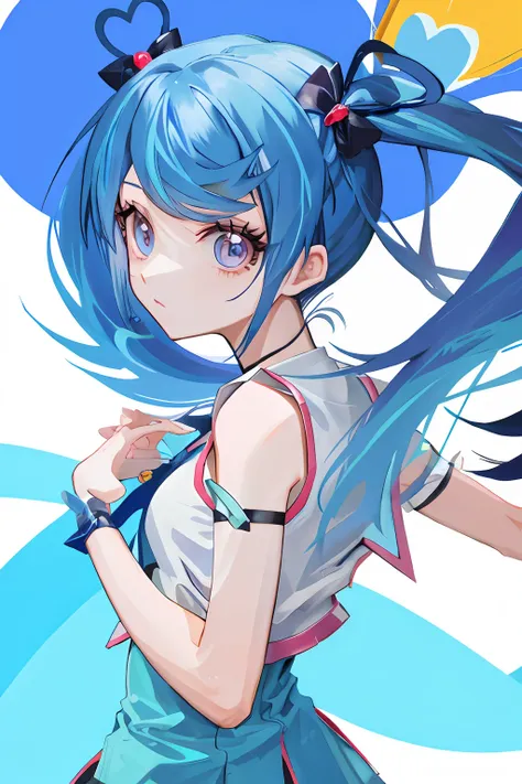 blue hair, twin tails, ba1, hair ornament, better hands