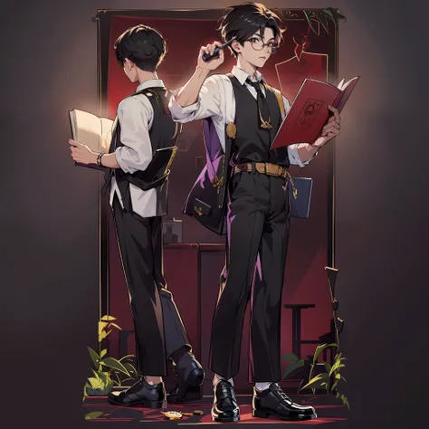 Hannya mask style 0mib,Lu Shen:Retro style,With a tie,The inside shirt is covered with a sleeveless vest on the outside,Magnifying glass in one hand,Hold a book in one hand, tmasterpiece, high qulity, 8k, A high resolution, high detal,