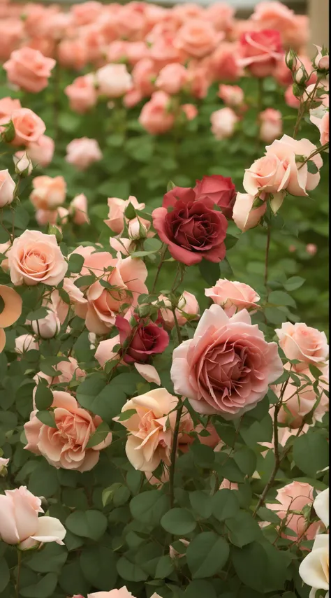 many roses bloom in the garden, rose-brambles, rose twining, rose garden, incredibly beautiful, crown of peach roses, rosa bonhe...